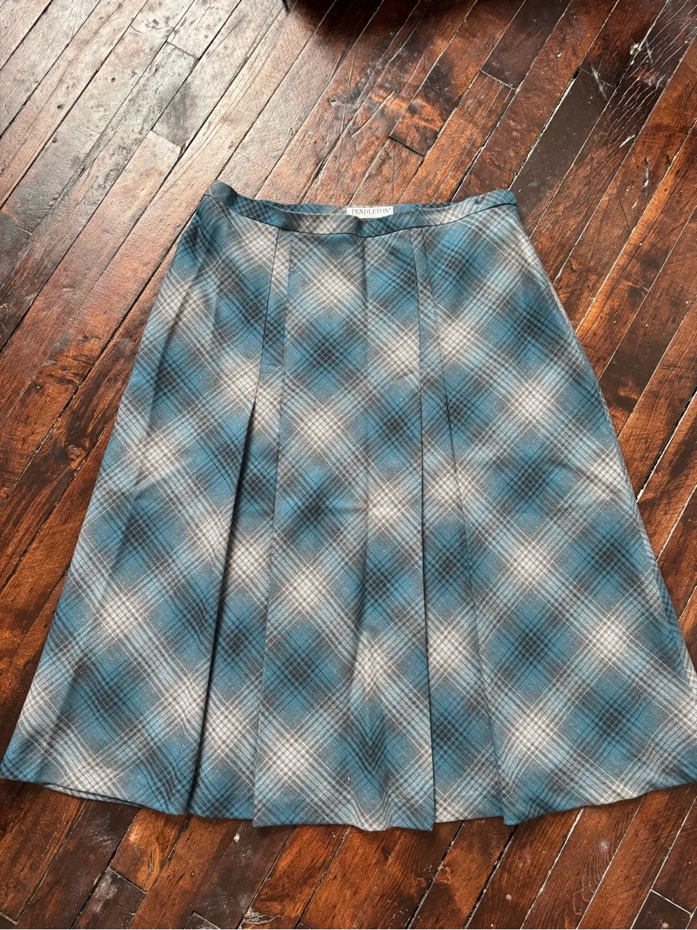 Pendleton Teal and White Plaid A-Line Skirt